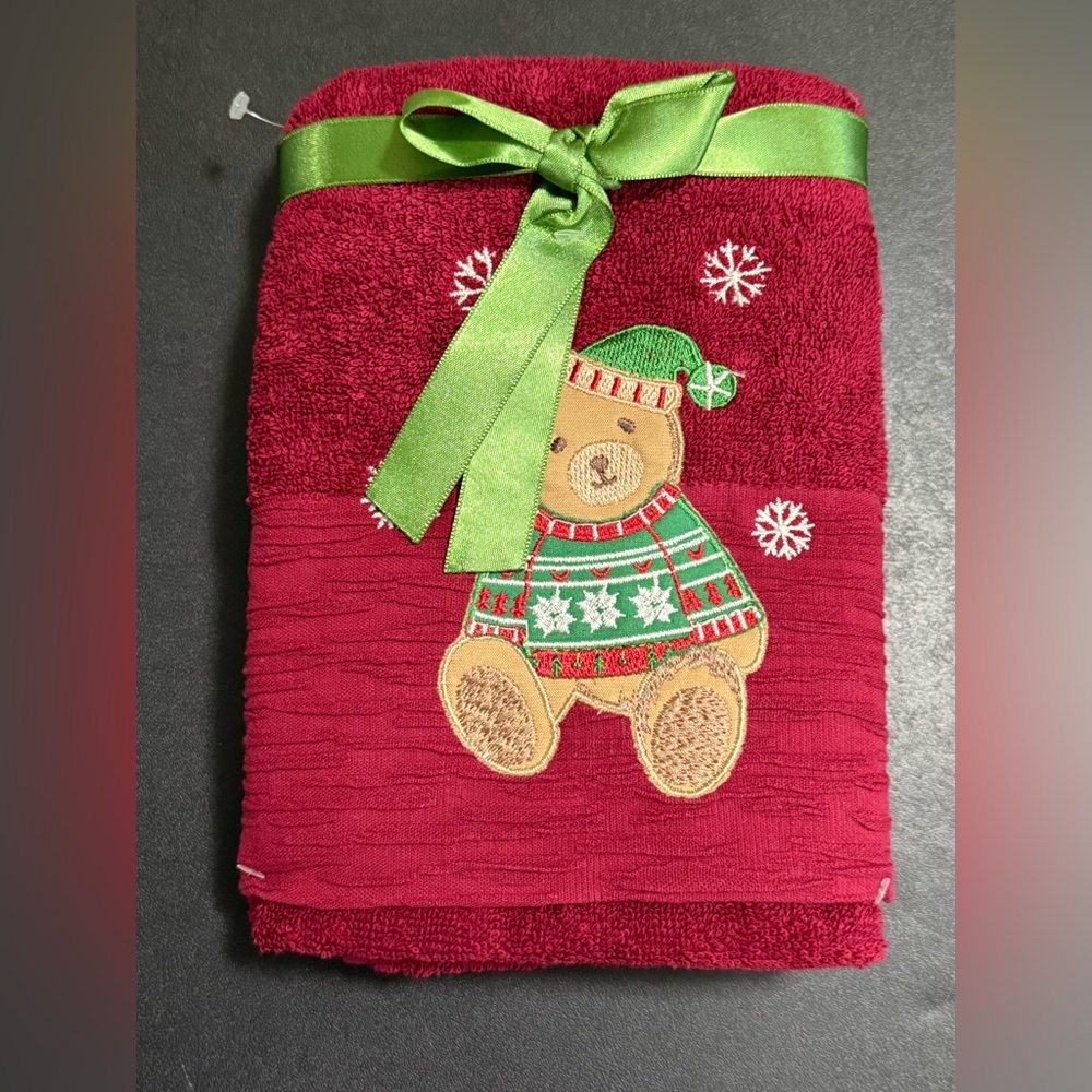 Viral Teddy Bear Maroon Hand Towel Set of 2 - NWT